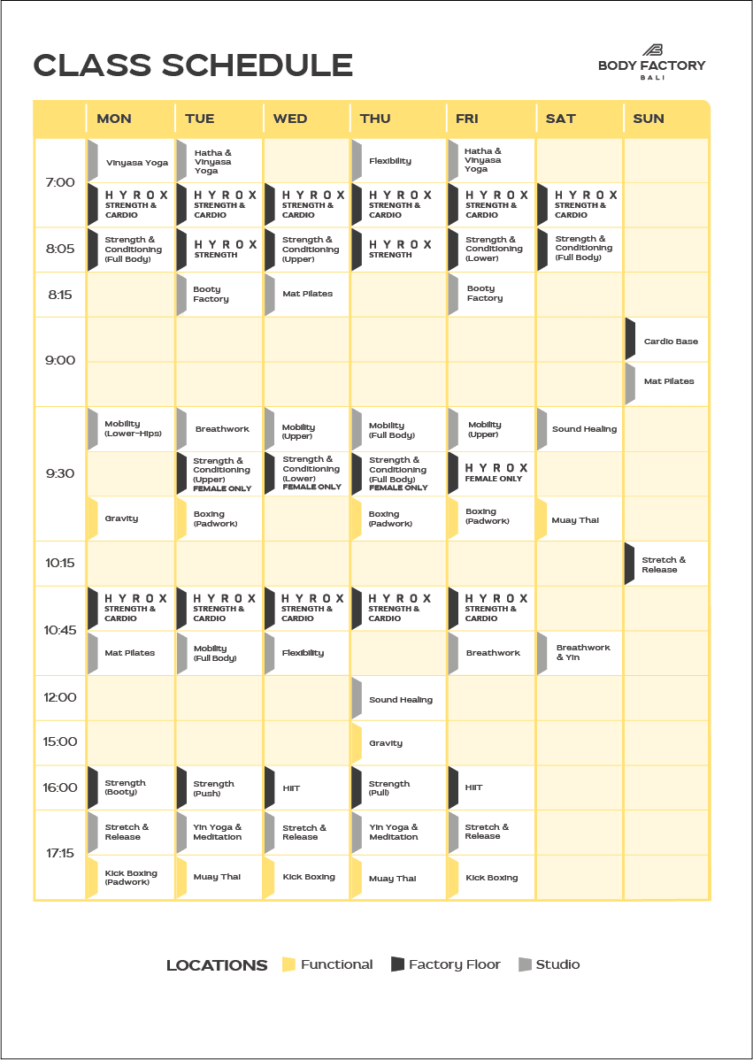 Body Factory Bali class schedule